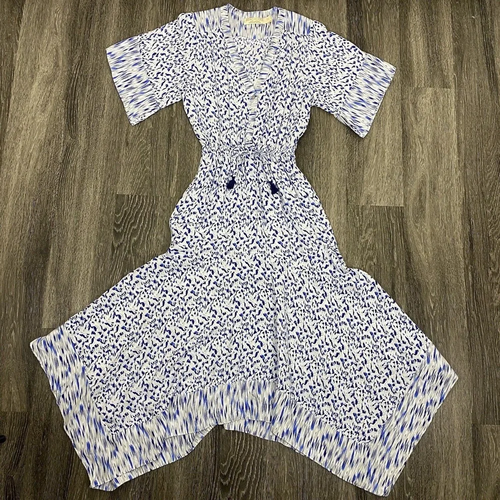 BEACHGOLD Dress Womens Size XS Blue Resort Cruise Beach V-Neck Midi Tassels Boho - Picture 4 of 16